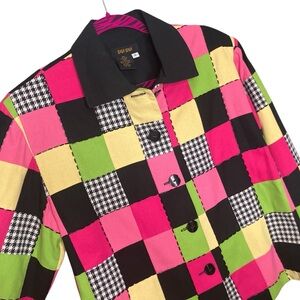 Vintage 90s‎ 00s Y2K Bala Bala Medium Patchwork 100% Silk Clueless Blazer Jacket